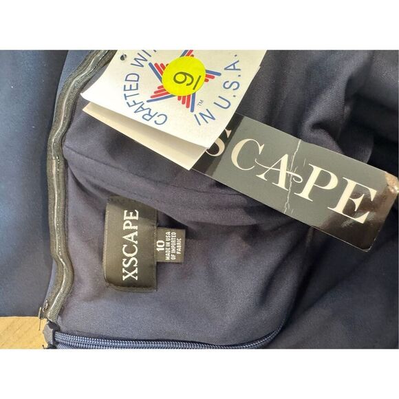 NWT XSCAPE Navy Patti Long Off the Shoulder Scuba Crepe Dress - Picture 10 of 10